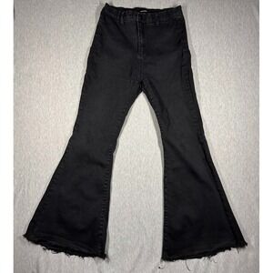 Poison Mushroom Black Flare Jeans Size‎ 11 Raw Hem Y2K Grunge Stretch Denim